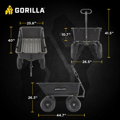 Gorilla Carts Poly Dump Cart, 800 lb. Capacity, 5 Cu Ft, Gray