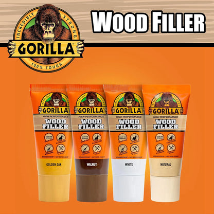 Gorilla Wood Filler, Water Resistant, White, 6 oz Tube, 2-Pack