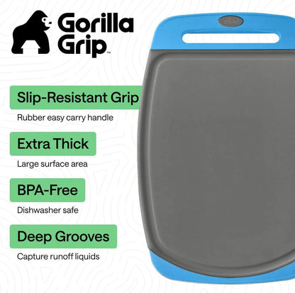 GORILLA GRIP BPA-Free Reversible Kitchen Cutting Board, Set of 3, Turquoise