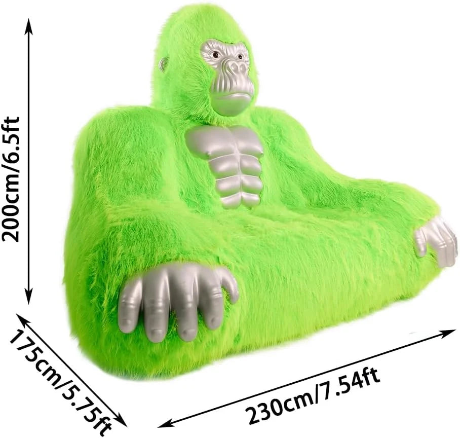 Giant Inflatable Gorilla Couch Blow Up Gorilla Sofa Furry Plush Orangutan Furniture for Lounging, Gaming or Movie Nights (Pink)