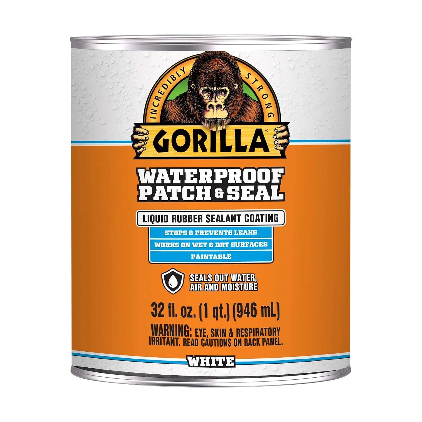 Gorilla Patch & Seal Liquid Rubber Waterproof Sealant, White, 32 Ounce (Pack of 6) - Seals Out Water, Air, and Moisture