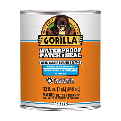 Gorilla Patch & Seal Liquid Rubber Waterproof Sealant, White, 32 Ounce (Pack of 6) - Seals Out Water, Air, and Moisture