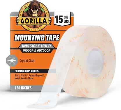 Gorilla Tough & Clear Double Sided Mounting Tape, Clear Tape, 1" x 150" - Weatherproof for Indoor or Outdoor (Pack of 6)