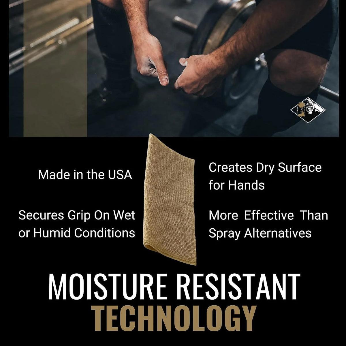Gorilla Gold Grip Enhancer Tacky Towel - USA-Made Chalkless Formula
