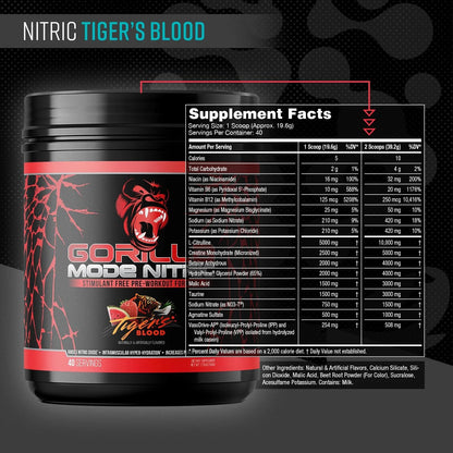 Gorilla Mode Nitric Stimulant Free Pre-Workout – Best Tasting and Most Effective Stimulant Free Pre-Workout/Massive Pumps · Vasodilation · Power / 688 Grams (Fruit Punch)