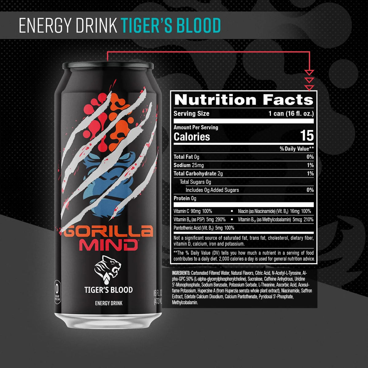 Gorilla Mind Energy Drink | 16oz, 12-Pack (Citrus Rain)