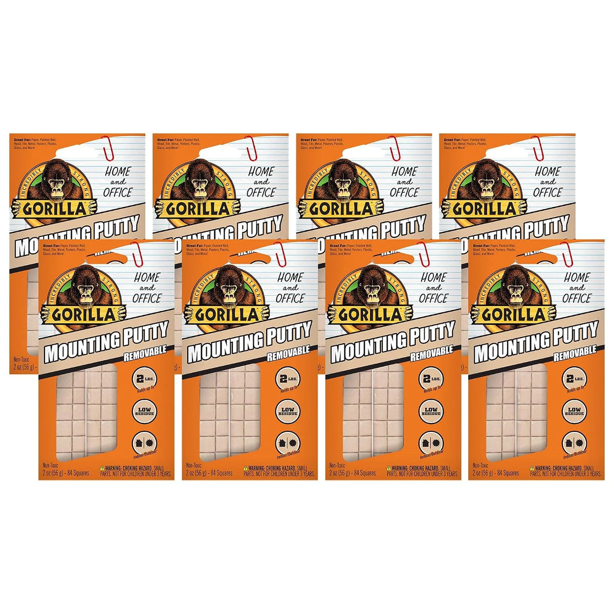 Gorilla Mounting Putty, Natural Tan Color, 168 Pre-Cut Squares, 2-Pack