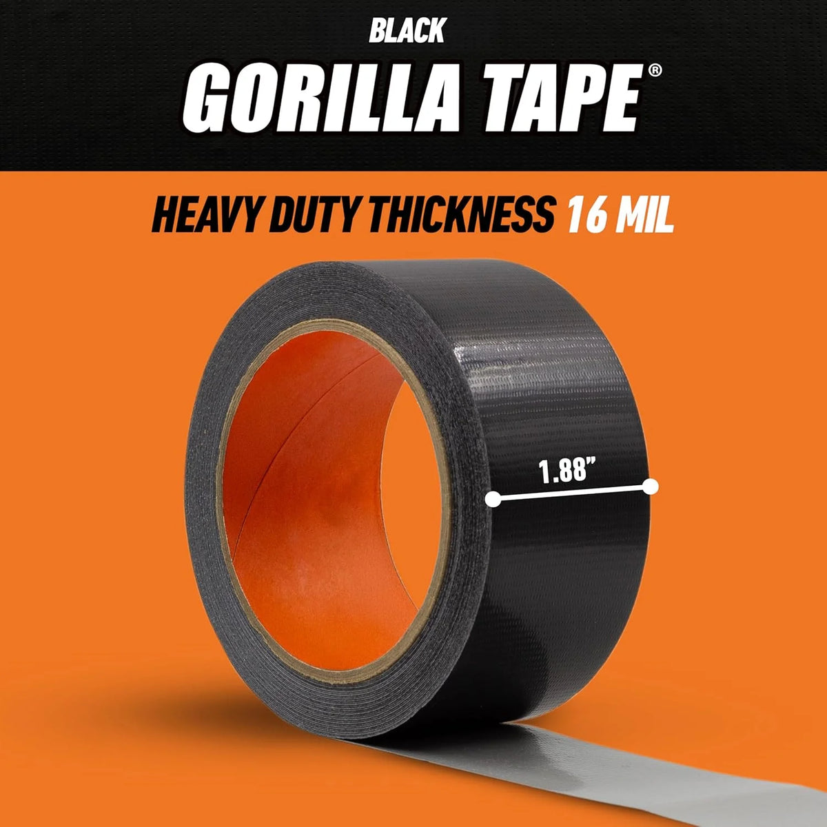 Gorilla Duct Tape, Black Tape, 1.88" x 35 yd (Pack of 6) - Heavy Duty and Weather Resistant for Indoor or Outdoor