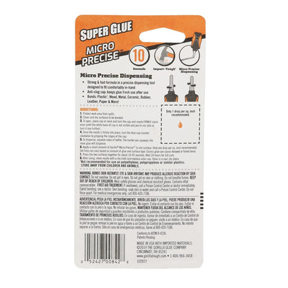 Gorilla Micro Precise Super Glue Gel, Clear, Cyanoacrylate, 5.5g, 2-Pack