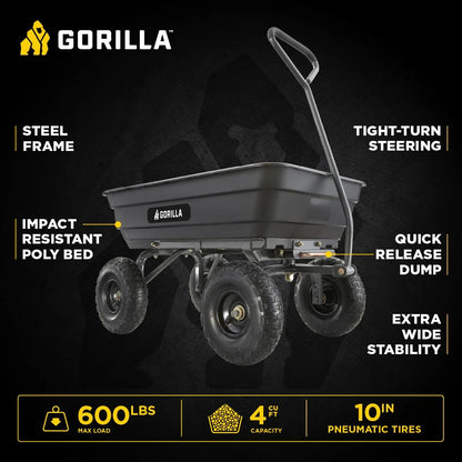 Gorilla Carts Poly Dump Cart, 800 lb. Capacity, 5 Cu Ft, Gray