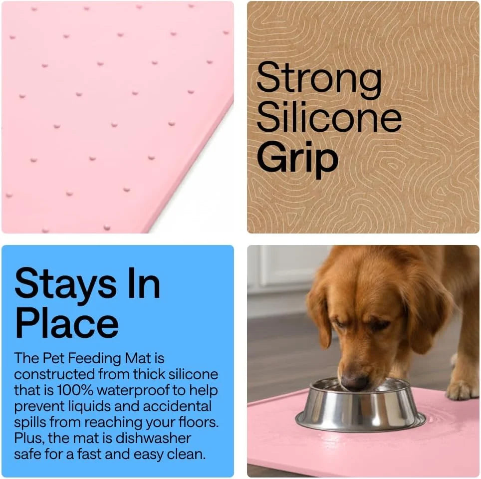 GORILLA GRIP Dog Food Mat, 100% Waterproof Silicone, 26x17 Navy