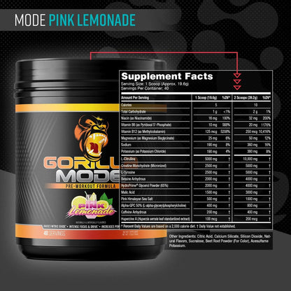 Gorilla Mode Pre Workout - Massive Pumps | 812g (BlackBerry Lemonade)