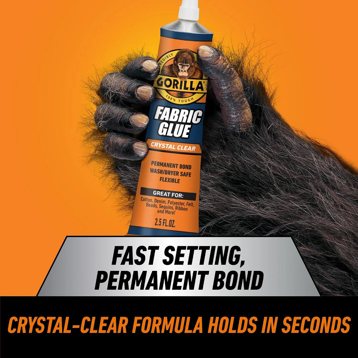 Gorilla Waterproof Fabric Glue, 2.5 oz Tube, Clear