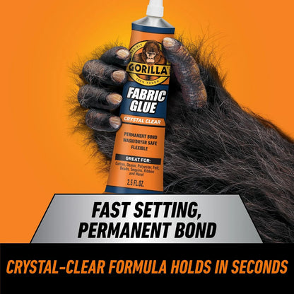 Gorilla Waterproof Fabric Glue, 2.5 oz Tube, Clear