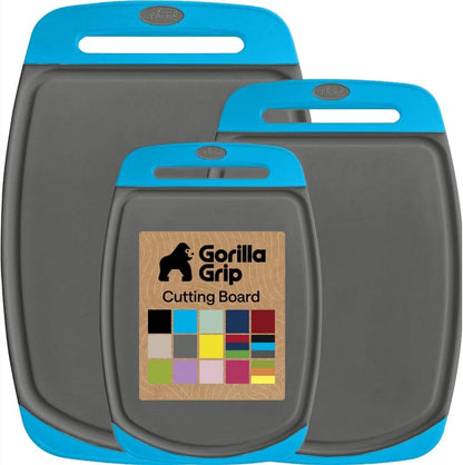GORILLA GRIP BPA-Free Reversible Kitchen Cutting Board, Set of 3, Turquoise
