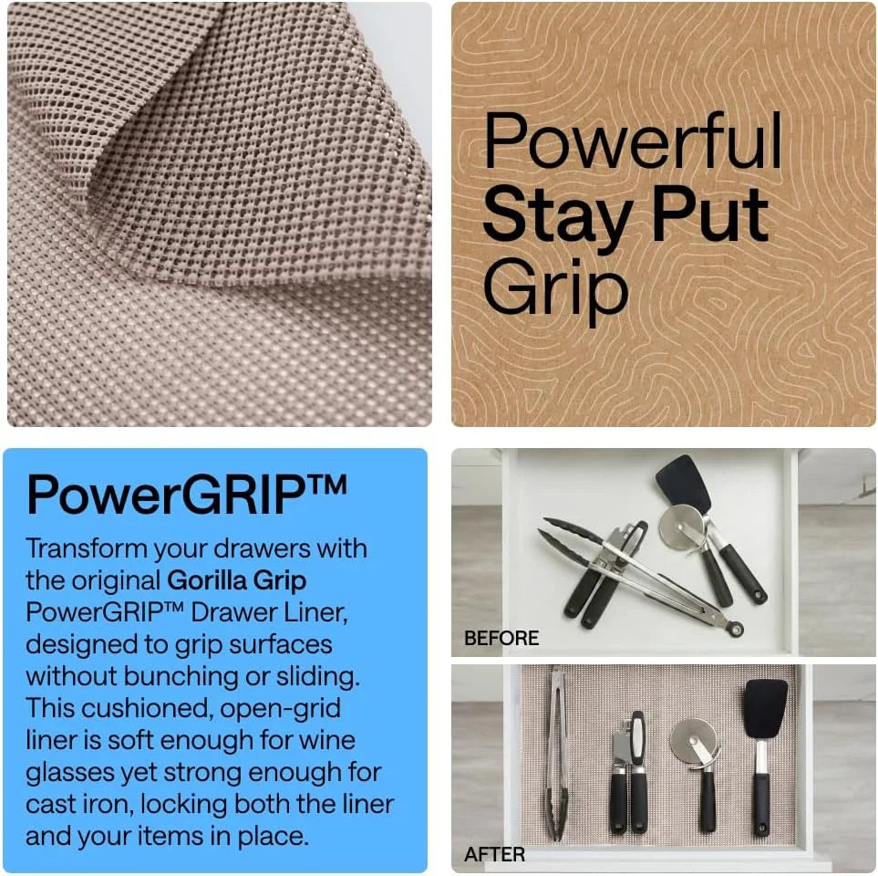 GORILLA GRIP powerGRIP Drawer Shelf and Cabinet Liner, 24"x30', Light Gray