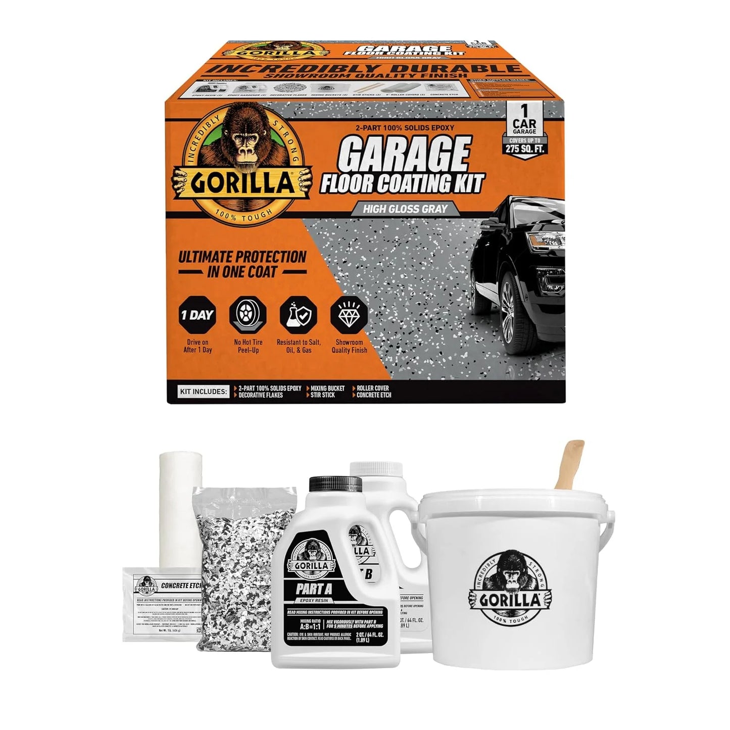 Gorilla Epoxy Garage Floor Coating Kit, 7 Pieces, 1-Car, Black Finish