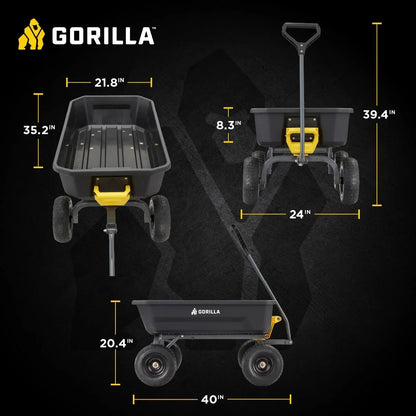 Gorilla Carts Dump Garden Cart, 4 Cu Ft, 600 lb Capacity, No-Flat Tires