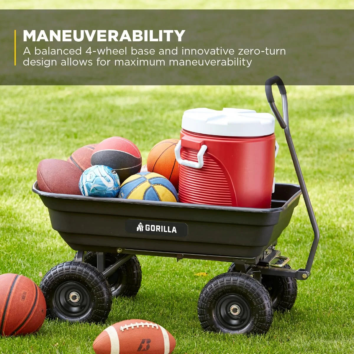 Gorilla Carts Poly Dump Cart, 800 lb. Capacity, 5 Cu Ft, Gray
