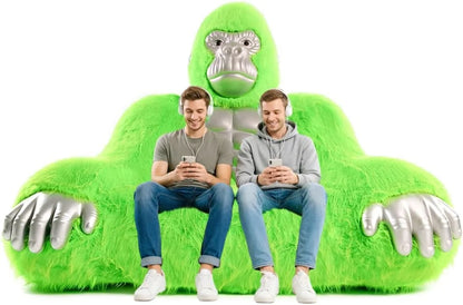 Giant Inflatable Gorilla Couch Blow Up Gorilla Sofa Furry Plush Orangutan Furniture for Lounging, Gaming or Movie Nights (Pink)