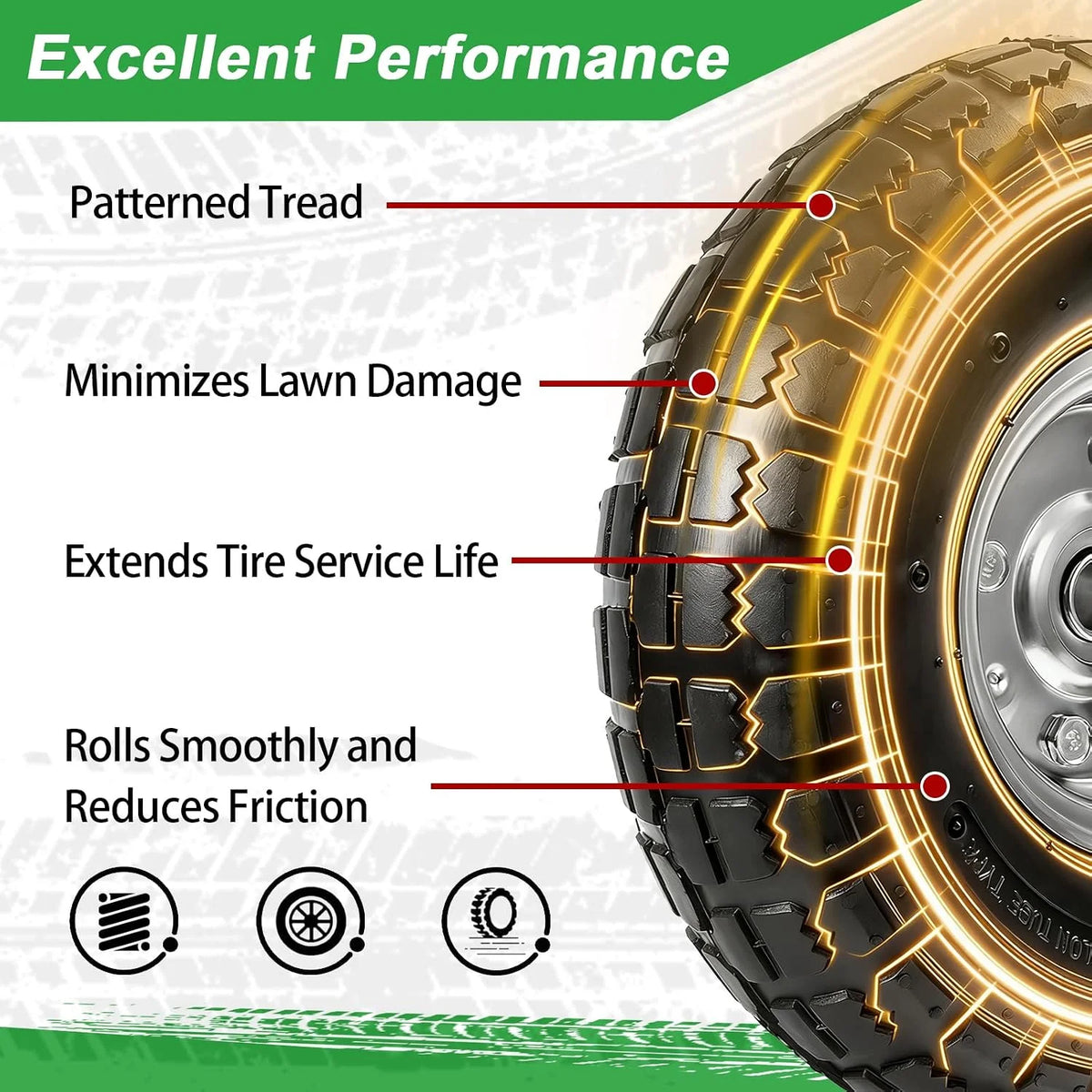 10" Heavy-Duty Replacement Tires, 4.10/3.50-4" for Gorilla Carts,Hand Trucks,Generators,Lawn Mowers & Garden Wagons - Double Sealed Bearings, 5/8" Axle Bore Hole - Pneumatic Air Tires (2 Pack)