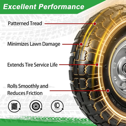 10" Heavy-Duty Replacement Tires, 4.10/3.50-4" for Gorilla Carts,Hand Trucks,Generators,Lawn Mowers & Garden Wagons - Double Sealed Bearings, 5/8" Axle Bore Hole - Pneumatic Air Tires (2 Pack)