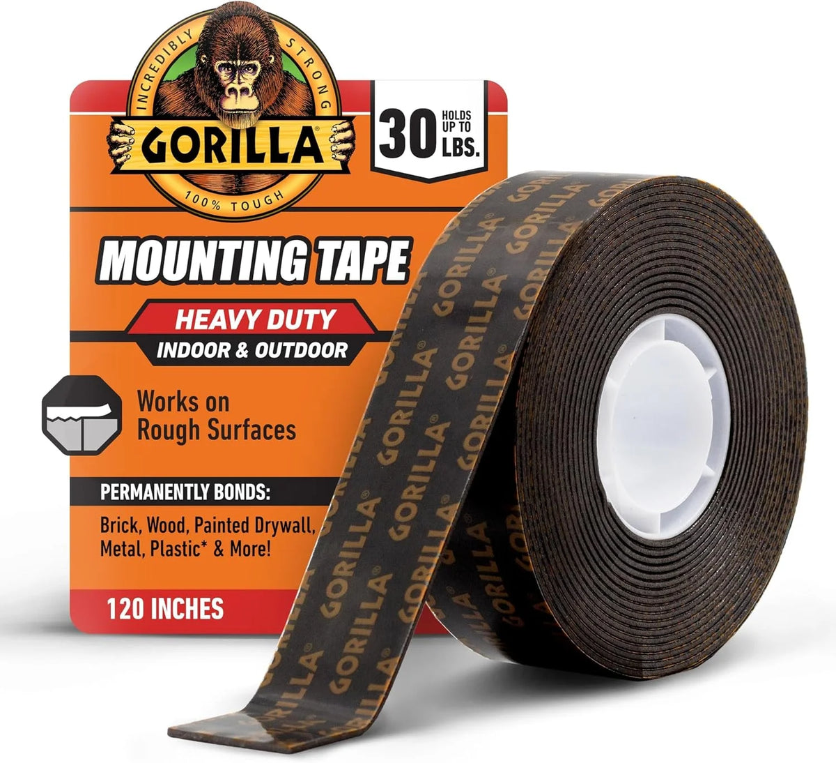 GORILLA Heavy Duty Double Sided Mounting Tape, Black Tape, 1" x 120" (Pack of 6) - Weatherproof for Indoor or Outdoor