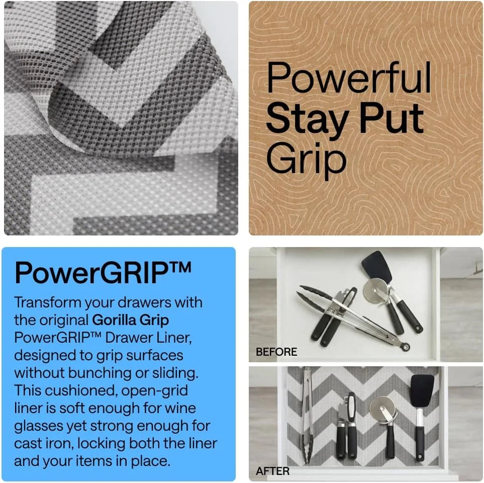 GORILLA GRIP powerGRIP Drawer Shelf and Cabinet Liner, 24"x30', Light Gray