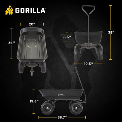 Gorilla Carts Poly Dump Cart, 800 lb. Capacity, 5 Cu Ft, Gray
