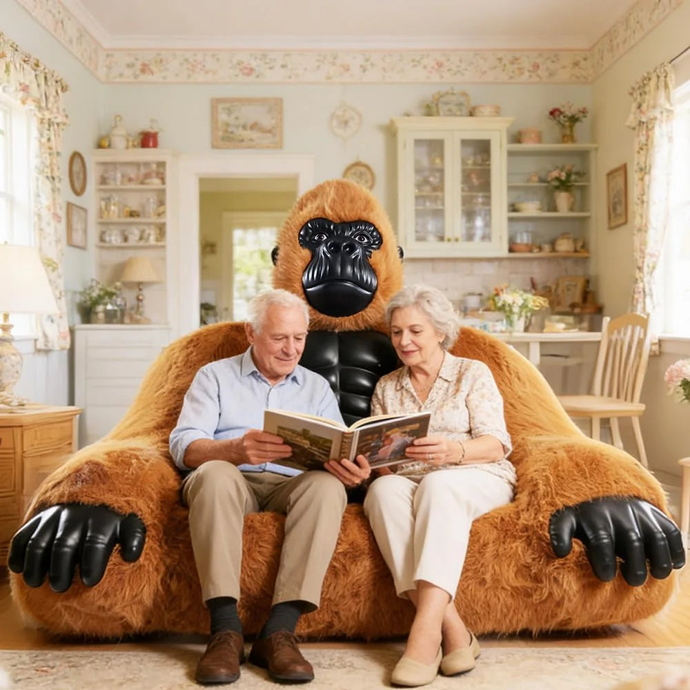 Giant Inflatable Gorilla Couch Blow Up Gorilla Sofa Furry Plush Orangutan Furniture for Lounging, Gaming or Movie Nights (Pink)