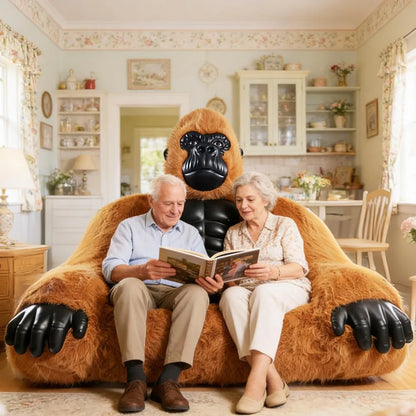 Giant Inflatable Gorilla Couch Blow Up Gorilla Sofa Furry Plush Orangutan Furniture for Lounging, Gaming or Movie Nights (Pink)