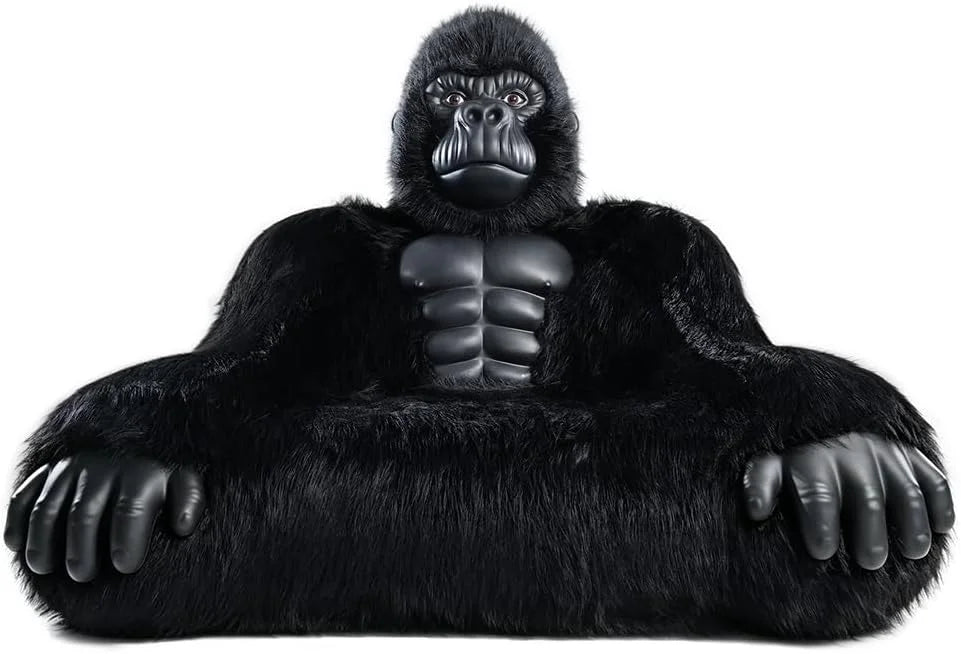 Giant Inflatable Gorilla Couch Blow Up Gorilla Sofa Furry Plush Orangutan Furniture for Lounging, Gaming or Movie Nights (Pink)