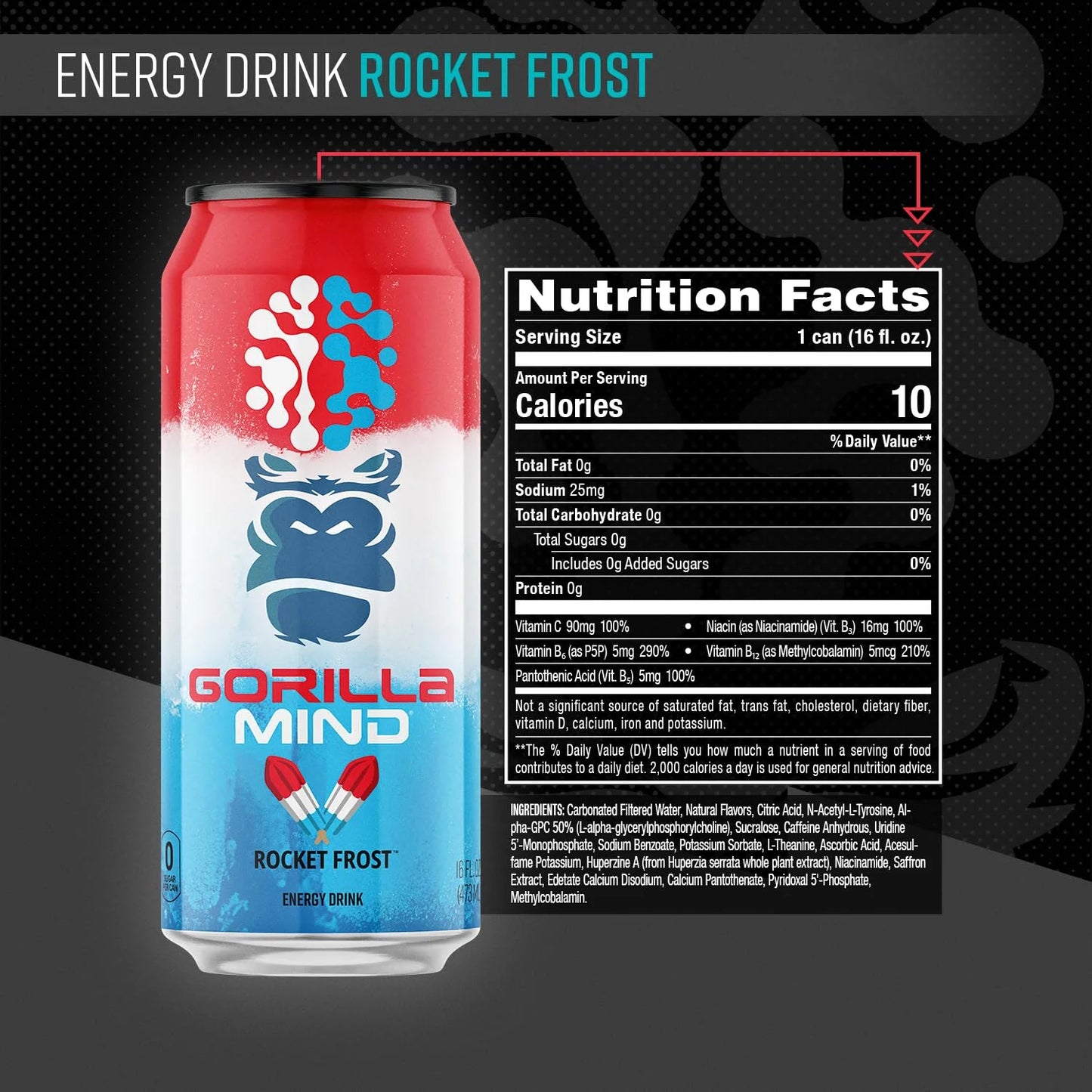 Gorilla Mind Energy Drink | 16oz, 12-Pack (Citrus Rain)