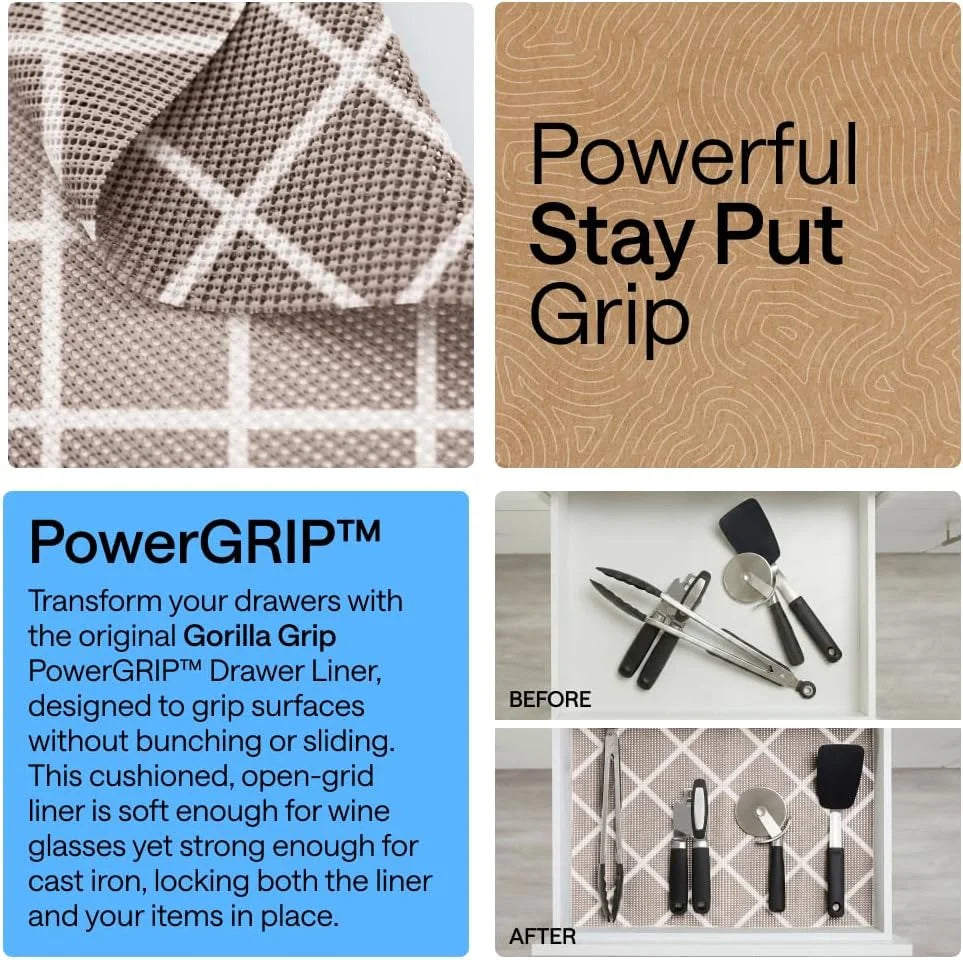 GORILLA GRIP powerGRIP Drawer Shelf and Cabinet Liner, 24"x30', Light Gray
