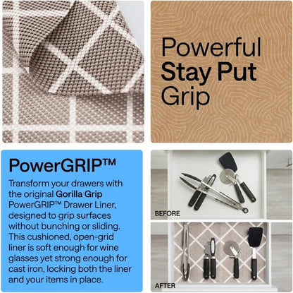 GORILLA GRIP powerGRIP Drawer Shelf and Cabinet Liner, 24"x30', Light Gray