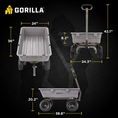 Gorilla Carts Poly Dump Cart, 800 lb. Capacity, 5 Cu Ft, Gray