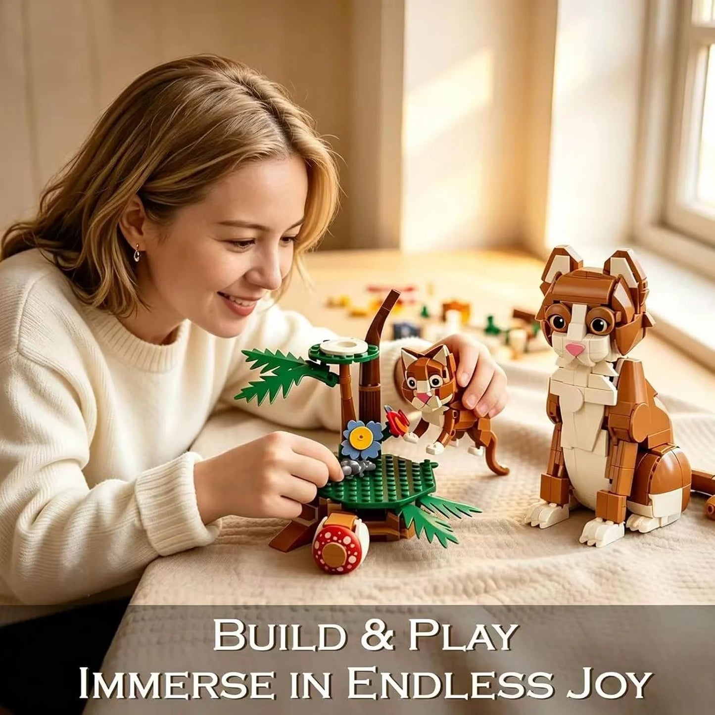 Vziimo 3 in 1 Animals Building Set for Adults, Build a Cat, Fox or Kangaroo, MOC Forest Animals Model for Home Office Decor, Creative Gift for Animal Lovers (1038 PCS)