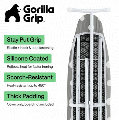 GORILLA GRIP Padded Ironing Board Cover, 15x54 Silver