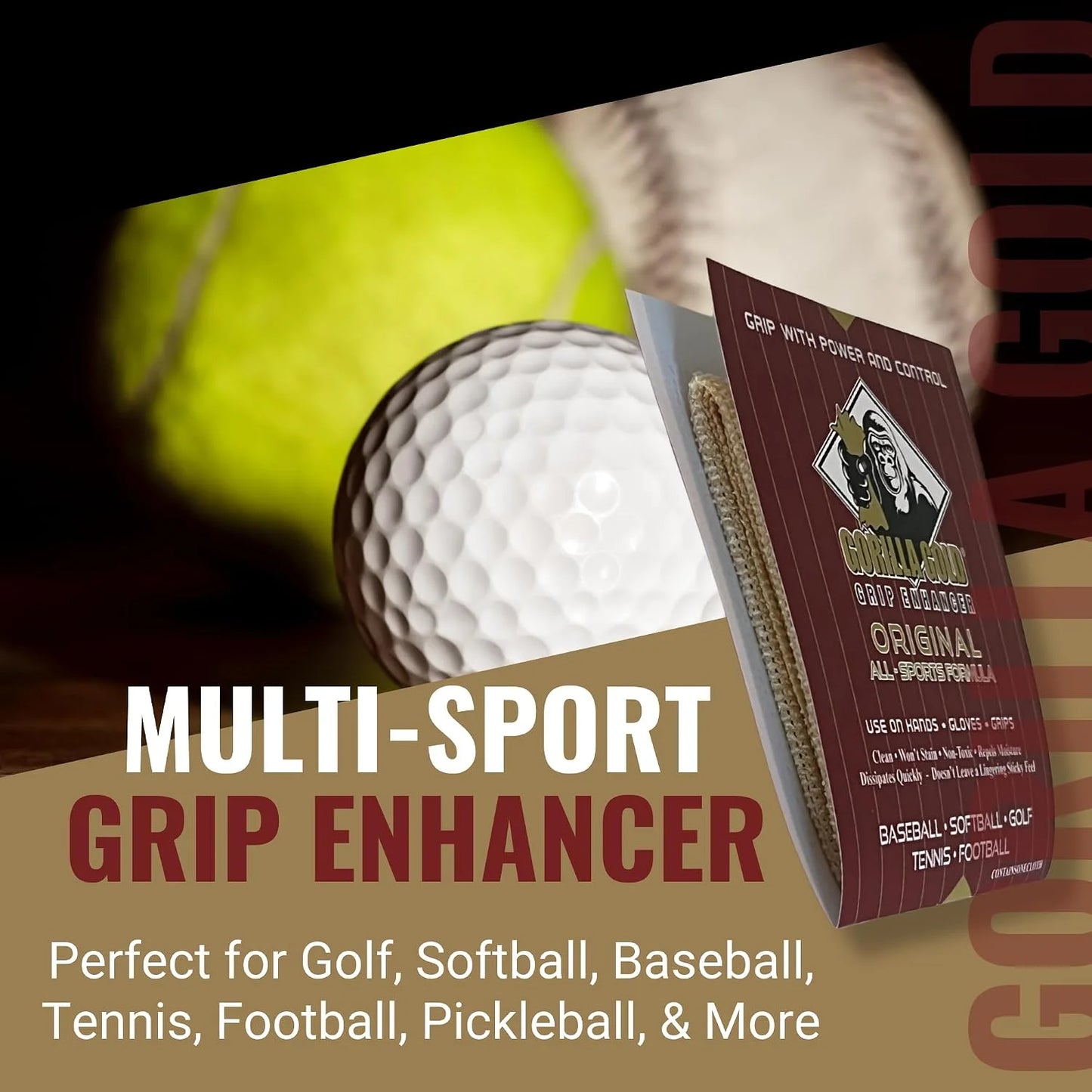 Gorilla Gold Grip Enhancer Tacky Towel - USA-Made Chalkless Formula
