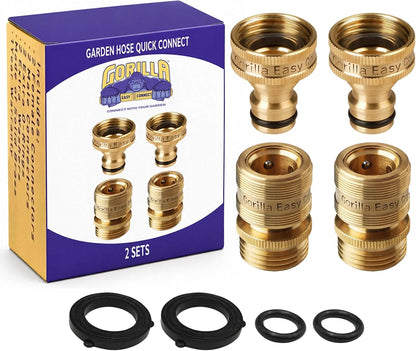 Gorilla Easy Connect Garden Hose Quick Connect Fittings ¾ Inch GHT Solid Brass Leak Proof to 200 PSI Heavy Duty