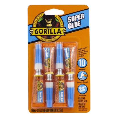 Gorilla Super Glue Gel, Clear, Four 3 g Tubes, 2-Pack, All Purpose