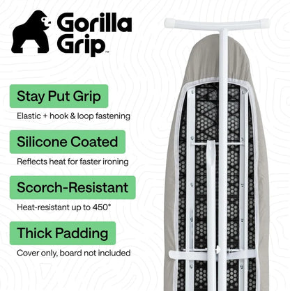 GORILLA GRIP Padded Ironing Board Cover, 15x54 Silver