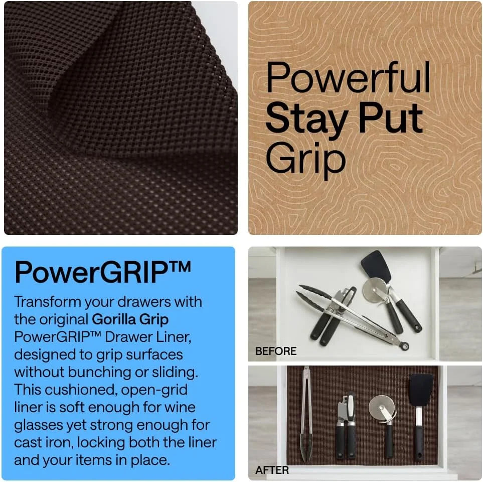GORILLA GRIP powerGRIP Drawer Shelf and Cabinet Liner, 24"x30', Light Gray