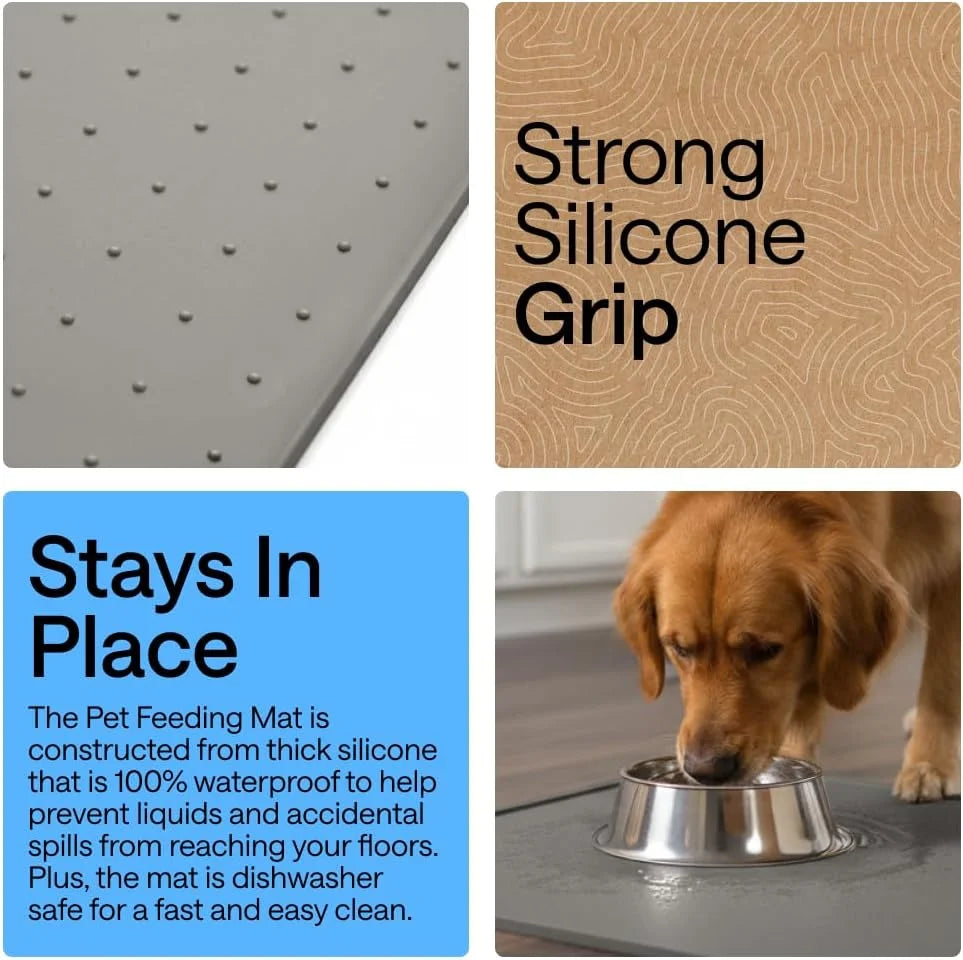GORILLA GRIP Dog Food Mat, 100% Waterproof Silicone, 26x17 Navy