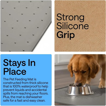 GORILLA GRIP Dog Food Mat, 100% Waterproof Silicone, 26x17 Navy
