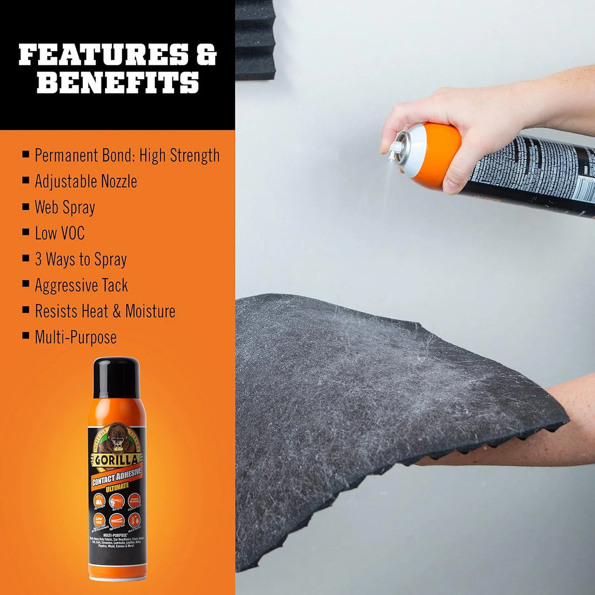 Gorilla Heavy Duty Spray Adhesive, Multi Purpose, Clear, 14 oz, 2-Pack