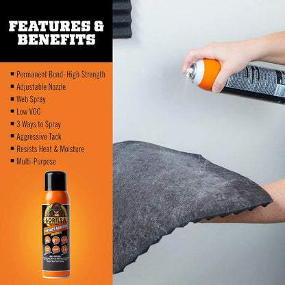 Gorilla Heavy Duty Spray Adhesive, Multi Purpose, Clear, 14 oz, 2-Pack