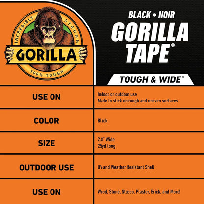 GORILLA Tough & Wide Heavy Duty Duct Tape, Silver, 2.88" x 25 yd, 1-Pack