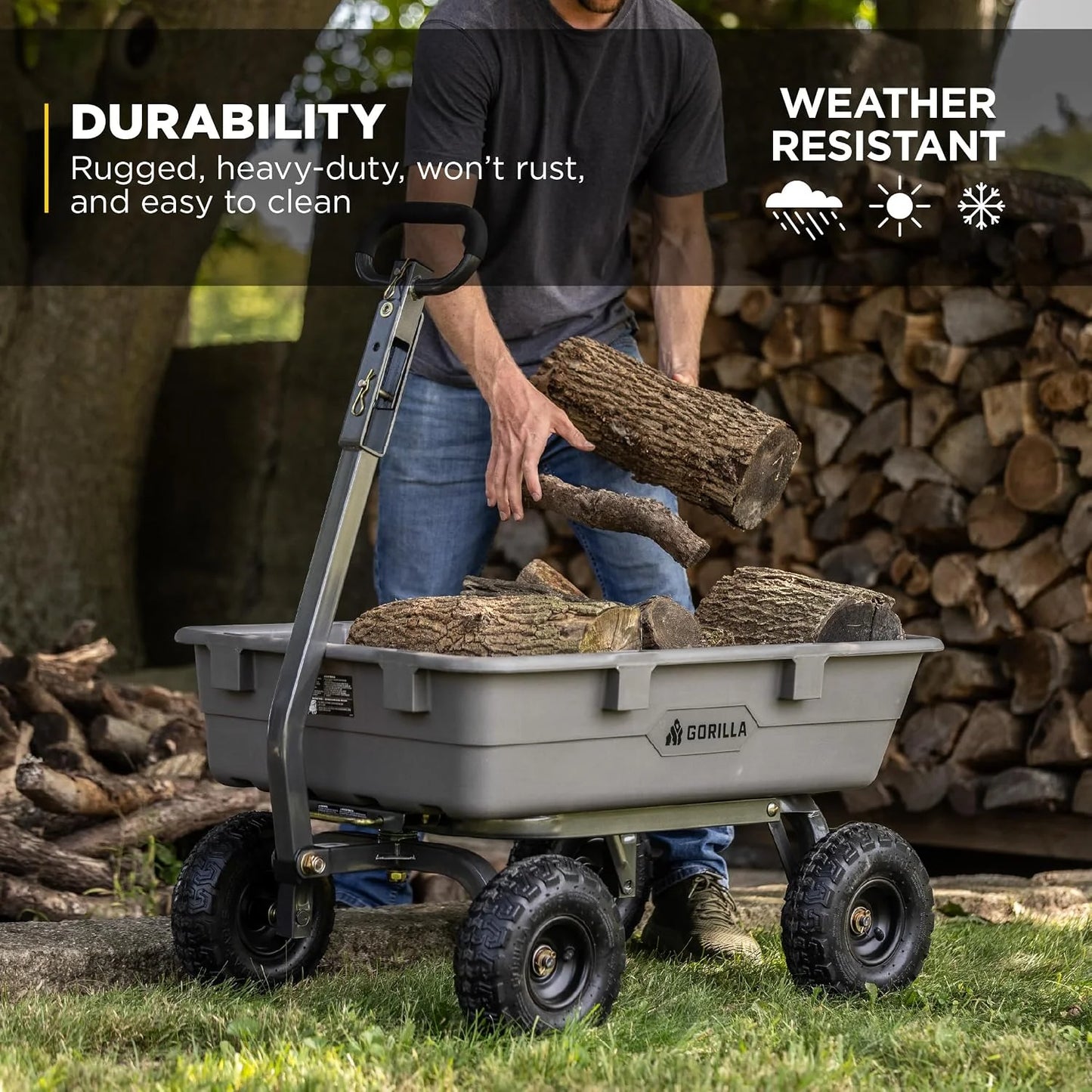 Gorilla Carts Poly Dump Cart, 800 lb. Capacity, 5 Cu Ft, Gray