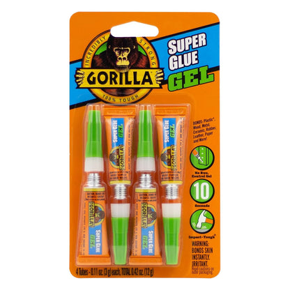 Gorilla Super Glue Gel, Clear, Four 3 g Tubes, 2-Pack, All Purpose